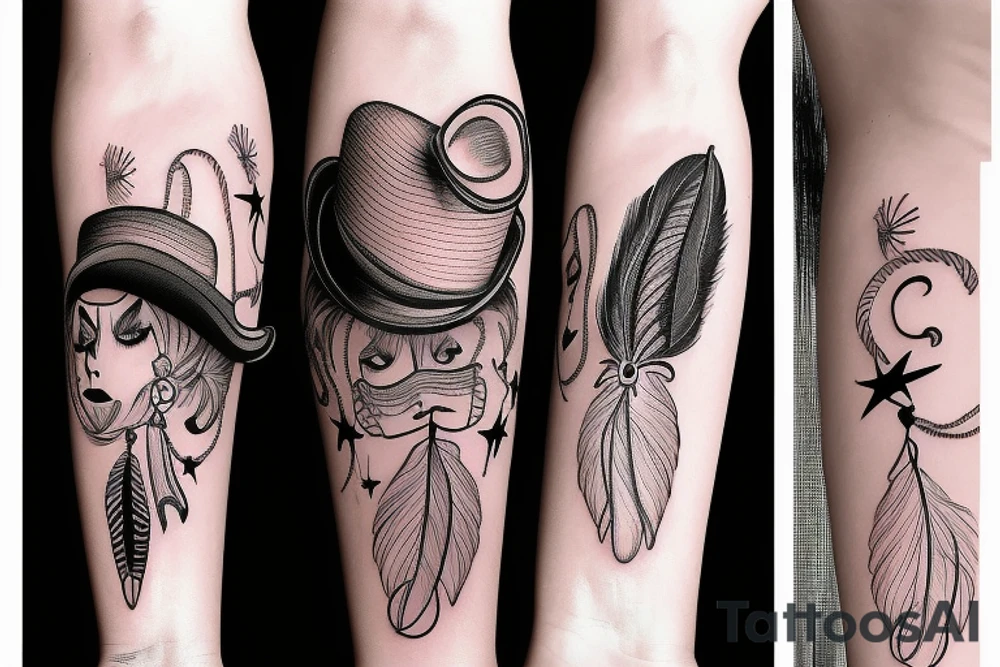 a side-face shrimp wearing a cowboy hat with a feather tattoo idea