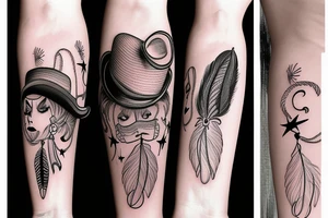 a side-face shrimp wearing a cowboy hat with a feather tattoo idea