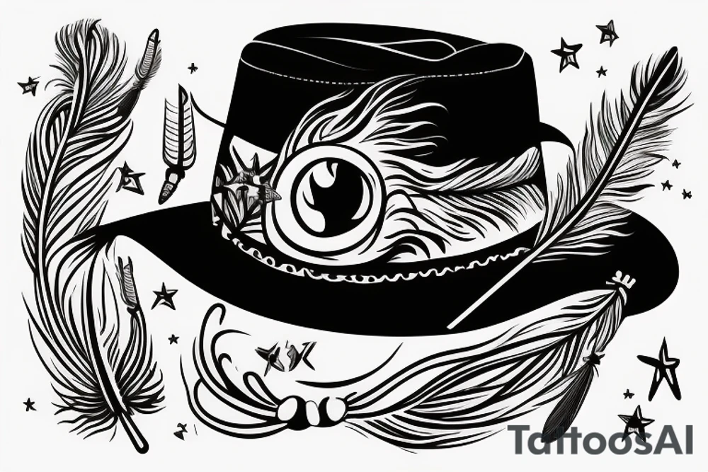 a side-face shrimp wearing a cowboy hat with a feather tattoo idea