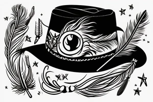 a side-face shrimp wearing a cowboy hat with a feather tattoo idea