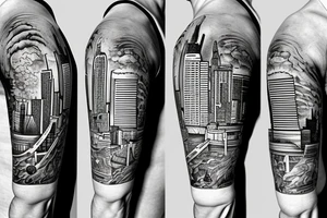 sleeve a cityscape of montreal including the mount royal and the olympic stadium and the river tattoo idea