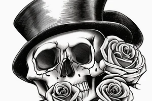 Traditional skull with top hat a rose and pocketwatch tattoo idea
