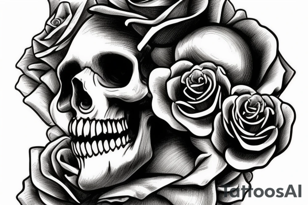 Traditional skull with top hat a rose and pocket watch tattoo idea