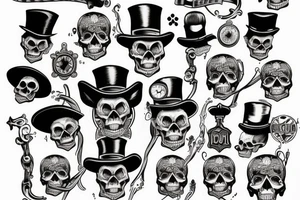 Traditional skull with top hat and pocket watch tattoo idea