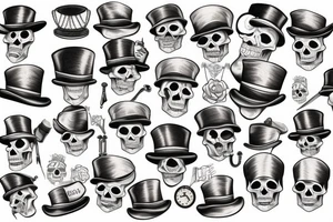 Traditional skull with top hat and pocket watch tattoo idea