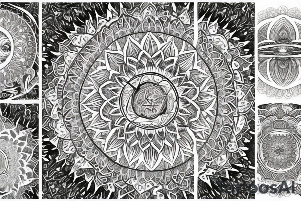 Humsa Om lotus mandala sun moon tattoo idea