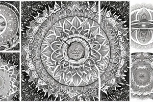 Humsa Om lotus mandala sun moon tattoo idea