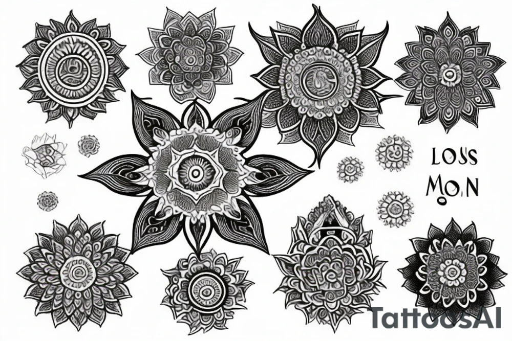 Humsa Om lotus mandala sun moon tattoo idea