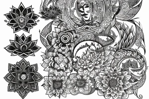 Humsa Om lotus sun moon tattoo idea
