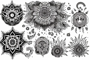 Humsa Om lotus sun moon tattoo idea