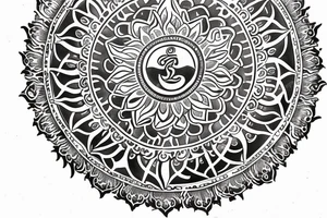 Om lotus sun moon in Humsa tattoo idea