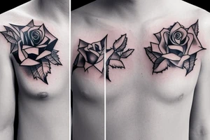 Two rose branches going in different directions following the shape of the chest tattoo idea