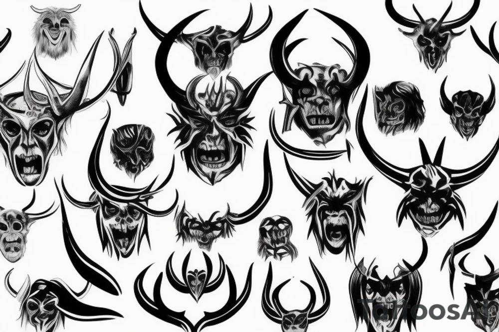 a halved demon face with horns tattoo idea