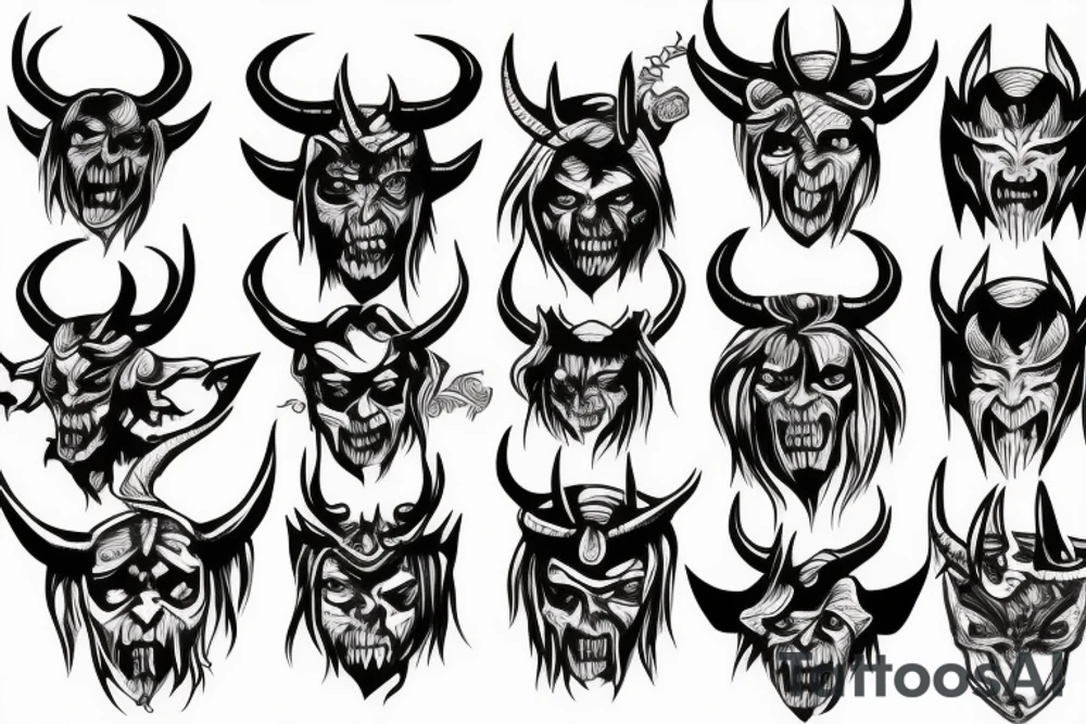 a halved demon face with horns tattoo idea