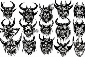 a halved demon face with horns tattoo idea