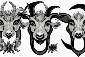 a goat demon face split in half with horns tattoo idea