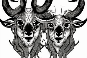 a goat demon face split in half with horns tattoo idea
