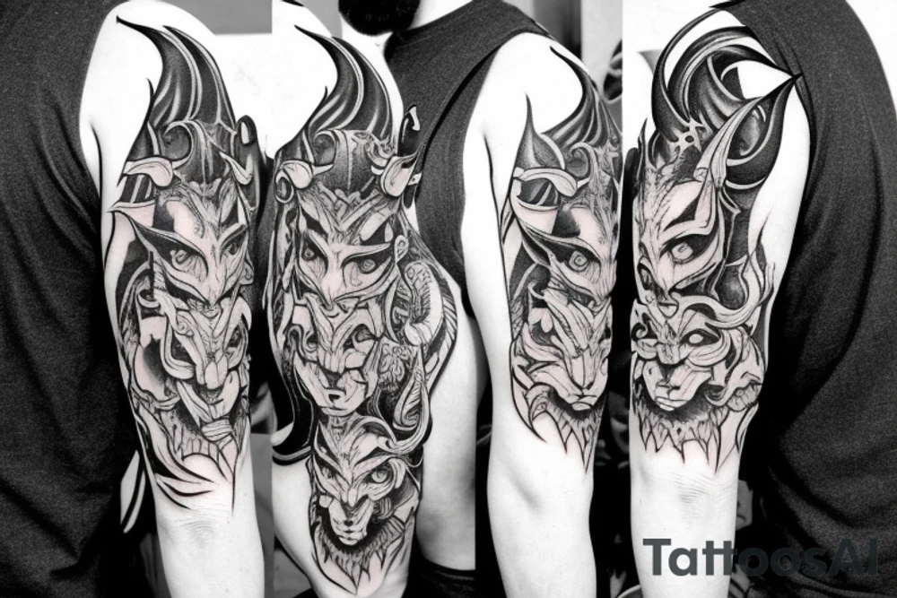 half a goat demon face split in half with horns tattoo idea half a goat demon face split in half with horns tattoo idea