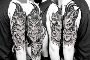half a goat demon face split in half with horns tattoo idea