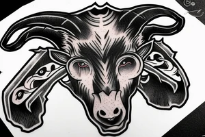 half a goat demon face split in half with horns tattoo idea