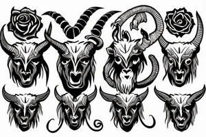 half a goat demon face split in half with horns tattoo idea