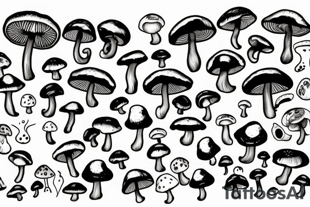 Mushrooms with faces tattoo idea