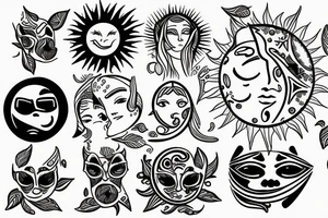 The sun and moon, joy and sadness, fine lines tattoo idea