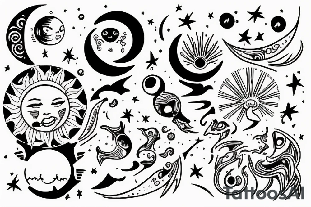 The sun and moon, joy and sadness, fine lines tattoo idea