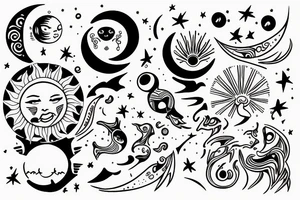 The sun and moon, joy and sadness, fine lines tattoo idea