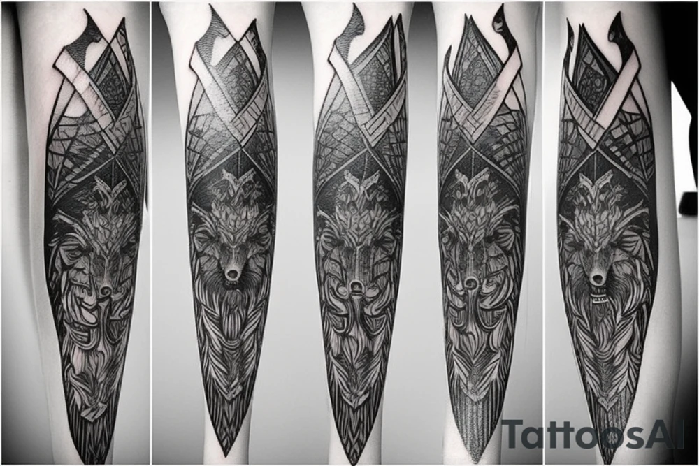 sword and wolf tattoo idea