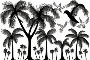 I want a palm tree with three doves flying out of the tree. This will then be followed with roots which will go down my back and within the roots I will have Arabic writing tattoo idea