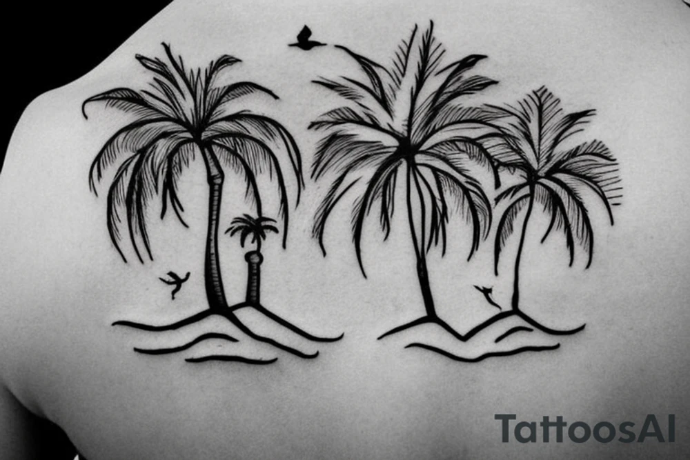 I want a palm tree with three doves flying out of the tree. This will then be followed with roots which will go down my back and within the roots I will have Arabic writing. I only want one tree tattoo idea