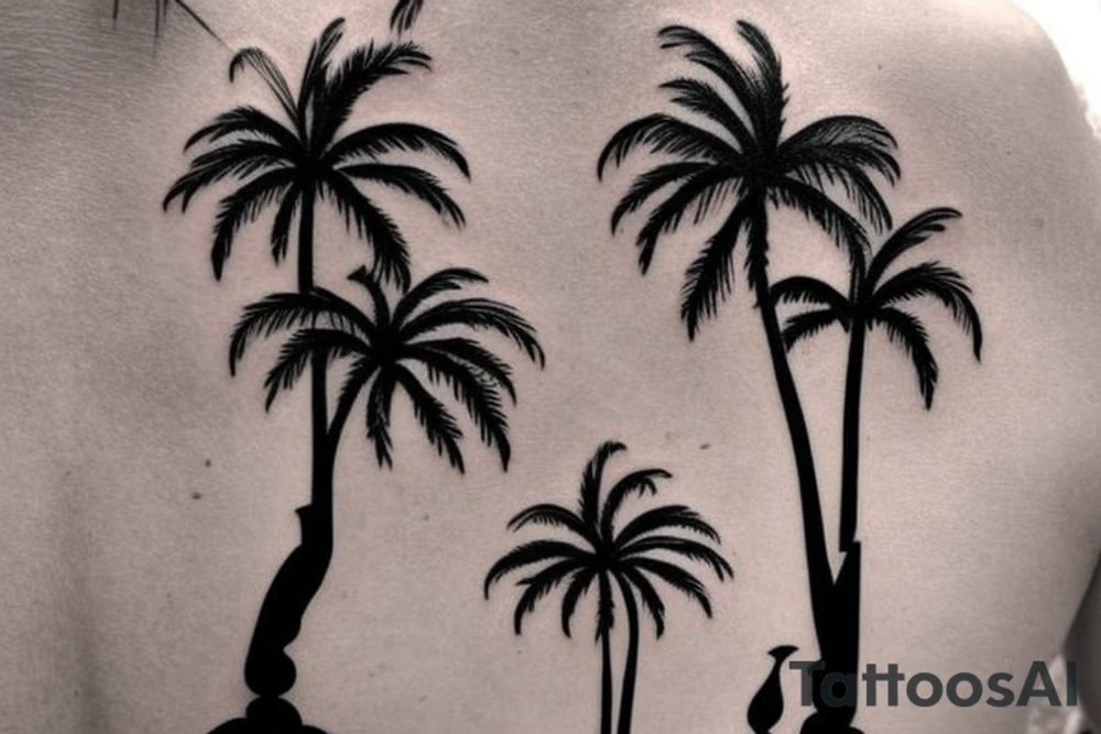 I want a palm tree with three doves flying out of the tree. This will then be followed with roots which will go down my back and within the roots I will have Arabic writing. I only want one tree. I want roots coming down the tree from my back. I will put writin in the back tattoo idea
