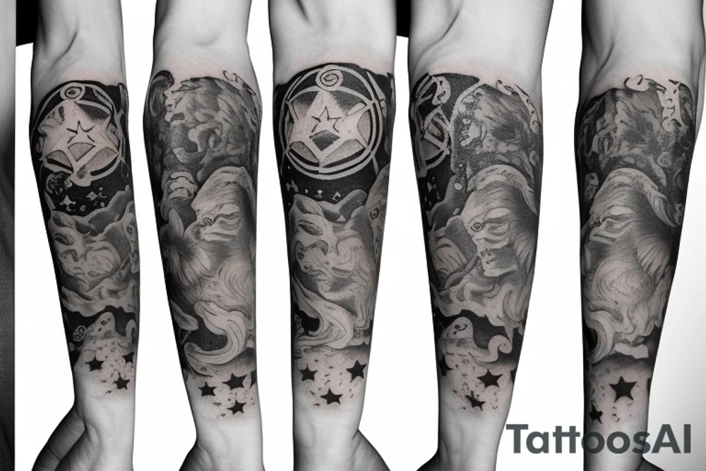 God bear, 3 small stars 1 large star tattoo idea