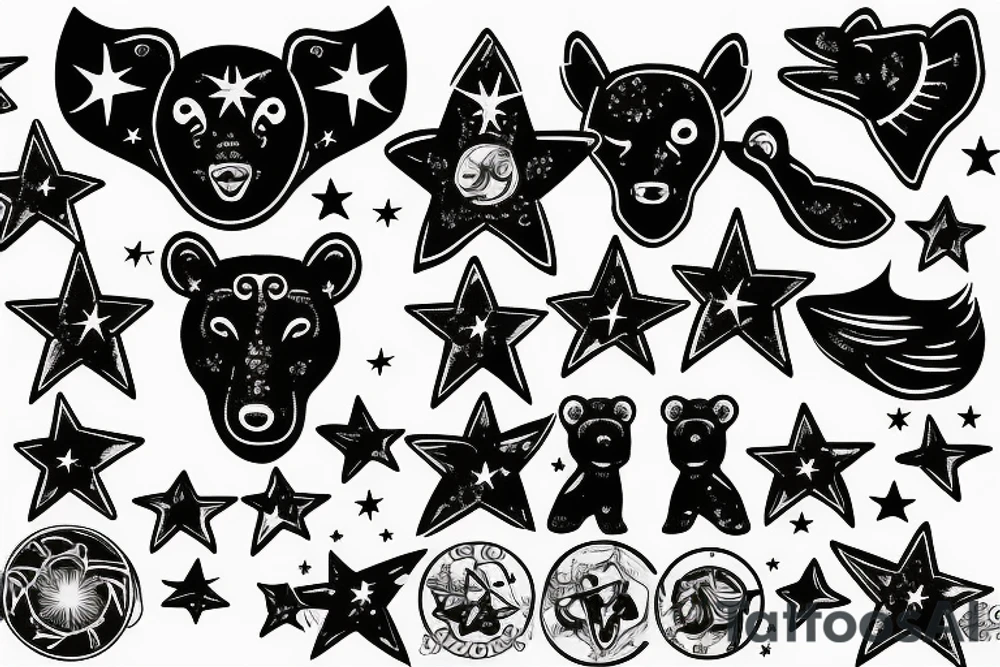 God bear mystical, 3 small stars 1 large star tattoo idea