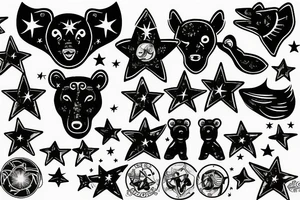 God bear mystical, 3 small stars 1 large star tattoo idea