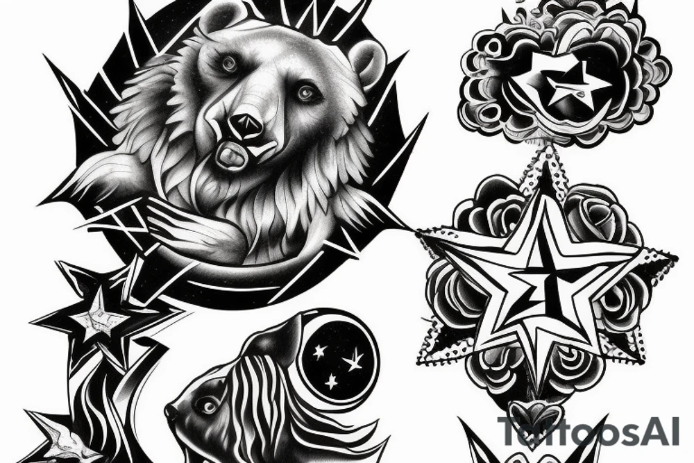 God bear, heaven, 3 small stars 1 large star tattoo idea