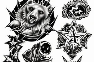 God bear, heaven, 3 small stars 1 large star tattoo idea