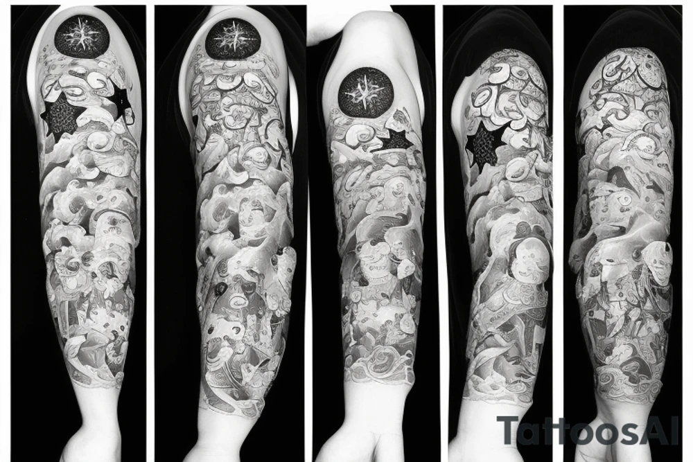 God bear, heaven, 3 small stars 1 large star, with words improvise adapt overcome tattoo idea