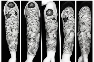 God bear, heaven, 3 small stars 1 large star, with words improvise adapt overcome tattoo idea