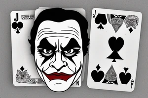 A line art playing card which has half face of joaquin phoenix joker character and half of playing card joker tattoo idea