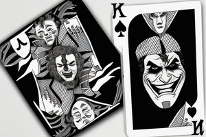 A line art playing card which has half face of joaquin phoenix joker character and half of playing card joker tattoo idea
