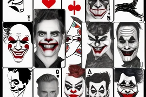 A minimalist line art playing card which has half face of joaquin phoenix joker character and half of playing card joker tattoo idea