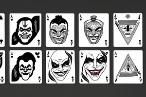 A minimalist line art playing card which has half face of joaquin phoenix joker character and half of playing card joker tattoo idea