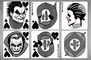 A minimalist line art playing card which has half face of joaquin phoenix joker character and half of playing card joker tattoo idea