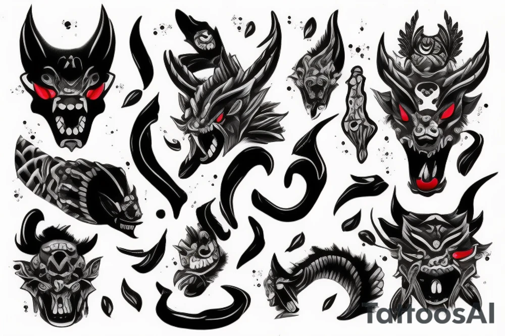 Oni with red and black mist tattoo idea