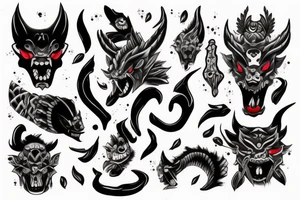 Oni with red and black mist tattoo idea