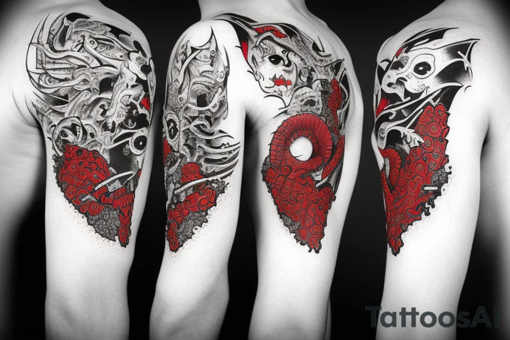 Oni with red and black mist tattoo idea