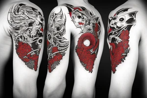 Oni with red and black mist tattoo idea