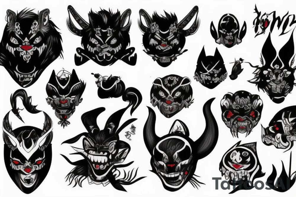 Oni with red and black mist tattoo idea